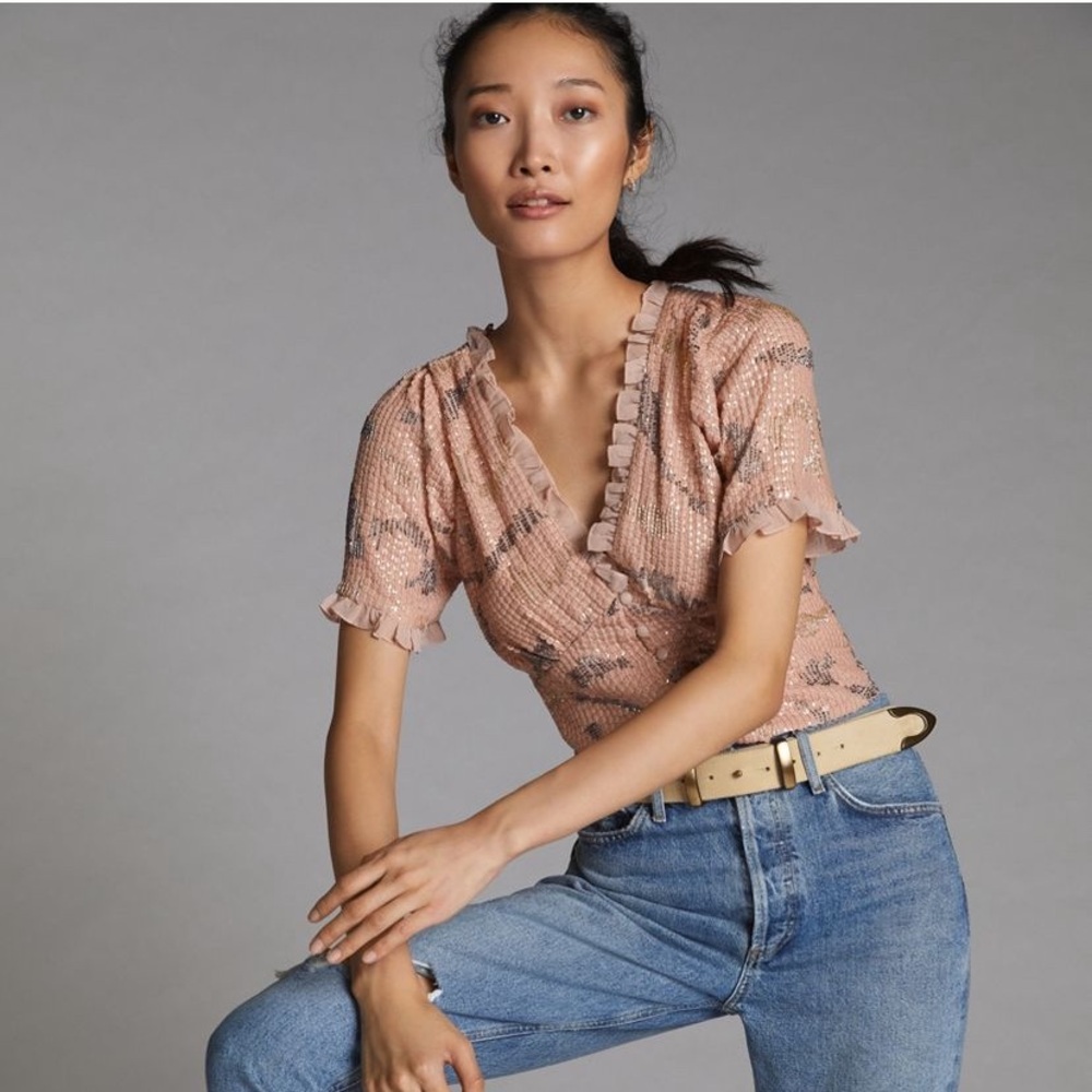 NWT Anthropologie Forever that Girl Sequined V-Neck SZ XS